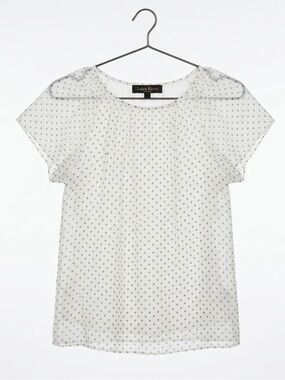 Luisa Ricci Silk Polka Dot Blouse - White and Gray